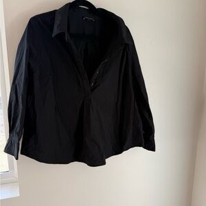 Universal Standard Elba Cotton Poplin Half Placket Black Shirt L 22/24